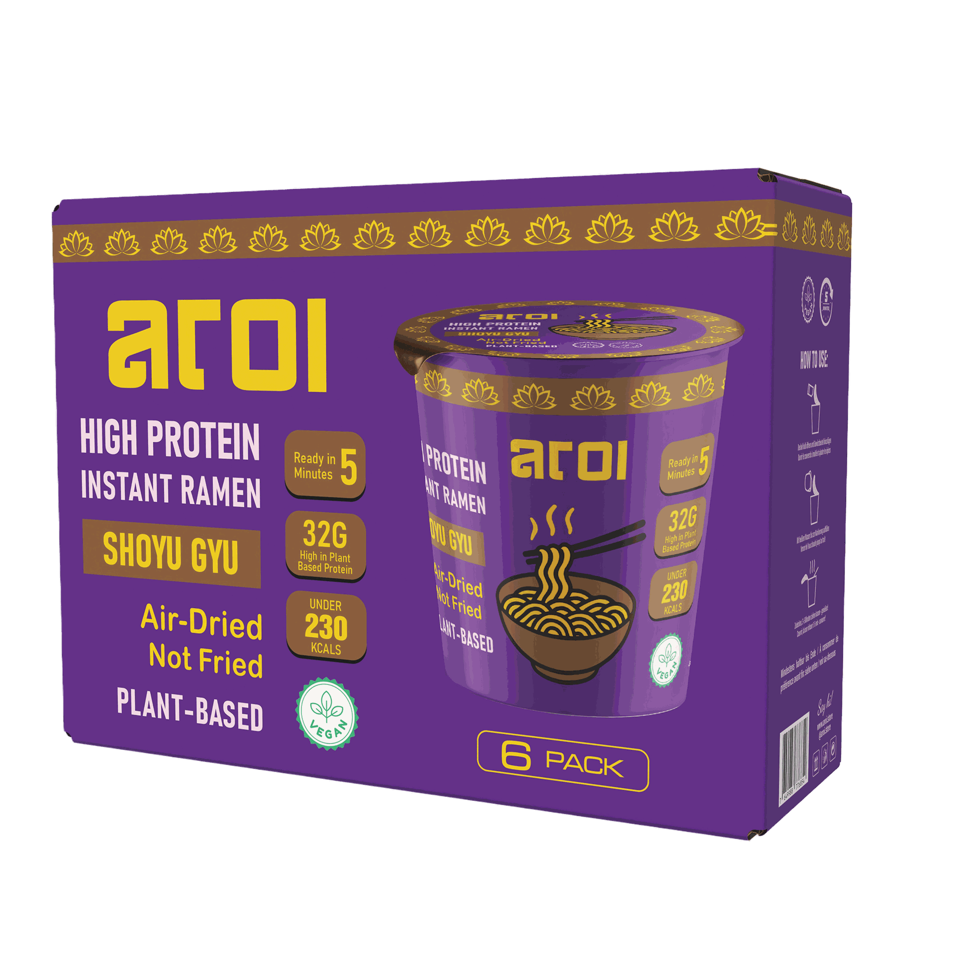 Aroi High Protein Instant Ramen Cup – Shoyu Gyu No Beef 6er Pack